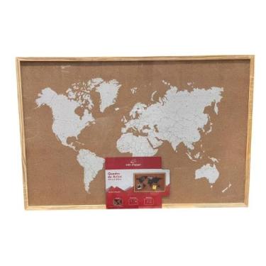 Imagem de Quadro de Cortiça Mapa Mundi Viagem Decoração 40X60CM - Win Paper
