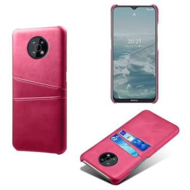 Imagem de Capas Compatível com Nokia G50,Caso de couro PU-Tampa de telefone a prova de choque com 2 slots de cartão,Proteção anti-impressão digital e anti-gota-Rose Red