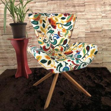 Imagem de Poltrona Elegance Base Giratória Ferro e Madeira Jacquard Floral Color