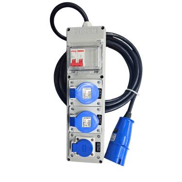 Imagem de Extensão 5 metros C/ Disjuntor Bipolar SD C32A Plugue N3276 + 2 Tomadas N3046 16A 200/250V + 1 Tomada S8641 20A 220V IP-44 Cód. S6100108  - Steck