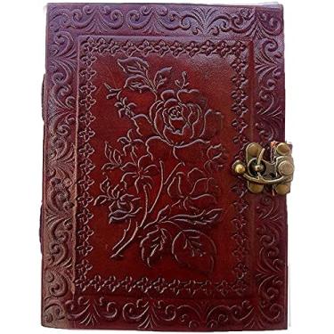 Imagem de Caderno de couro de 17,78 cm com fecho rosa em relevo bloco de notas em branco feito à mão para meninas e mulheres, papel sem forro, melhor presente para namorada amante caderno de esboços