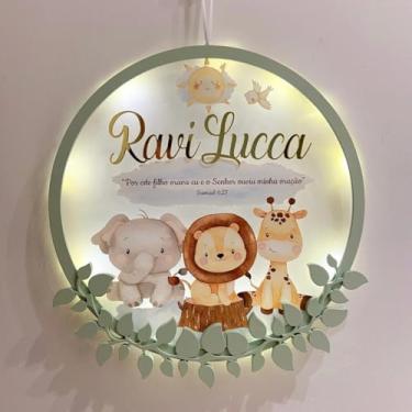 Imagem de Porta Maternidade Led Safari Versículo Acrílico e Espelho