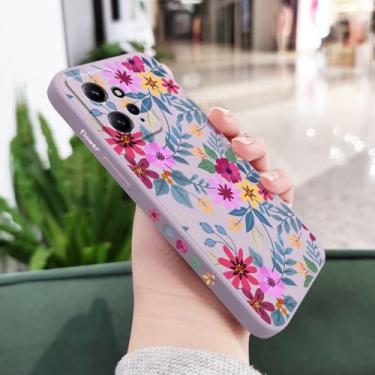 Imagem de Capa de celular com flores lindas para Xiaomi, Redmi Note 14, 13, 12, 12S, 11, 11S, 10, 10T, 10S, 9, 9S, 8, 7 Pro Plus, 4G e 5G, capa de silicone líquido, roxo claro, para Note 13 5G