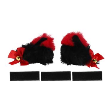 Imagem de Partuto Acessórios de capacete de motocicleta decoração orelhas de gato com cores gradientes e sinos para capacetes de esqui de bicicleta vermelho preto adesivos de pelúcia 1 conjunto