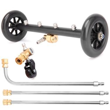 Imagem de Acessório de lavadora de pressão de material rodante, acessório de limpeza de material rodante de lavadora de pressão inclui vassoura de água, roda giratória, varinha de extensão de 35,5 cm (90°) e