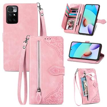 Imagem de Monwutong Capa carteira com design de armazenamento com zíper para Xiaomi Redmi Note 11 4G, capa de couro com toque agradável à pele com fecho magnético e coldre com compartimentos para cartão