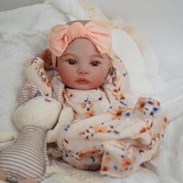 Imagem de Bebê Reborn Boneca Silicone Menina Realista Olho Castanho Pintado 48cm