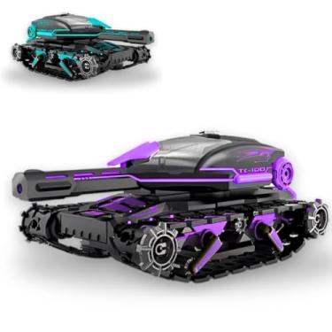 Imagem de Brinquedo Carrinho Controle Remoto Tanque De Guerra Atira Bolinha Kit Completo, Tanque de Guerra com Lançador de Bolinhas de Gel, Bateria Recarregável, Cor Roxo