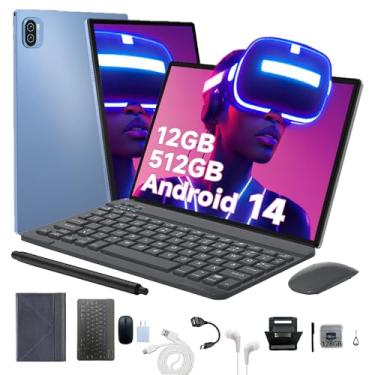 Imagem de Tablet Pad 10 Pro 3 em 1 com case/teclado/mouse, Android 14, tela de 10,1 polegadas, 12 GB de RAM + 512 GB de ROM, câmera de 16 MP + 32 MP, WiFi, GPS, Bluetooth, 8000 mAh, versão WiFi (Azul)