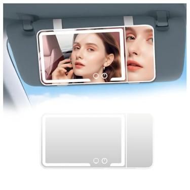 Imagem de Espelho de carro LED recarregável, 3 modos de luz, tela sensível ao toque regulável, lateral com imagem espelhada de ampliação tripla (1)