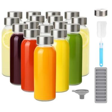 Imagem de Zukro Garrafas de água de vidro com tampas de 290 ml, garrafas de suco transparentes reutilizáveis com tampa hermética de aço inoxidável para sucos, pote de suco 100% à prova de vazamento para