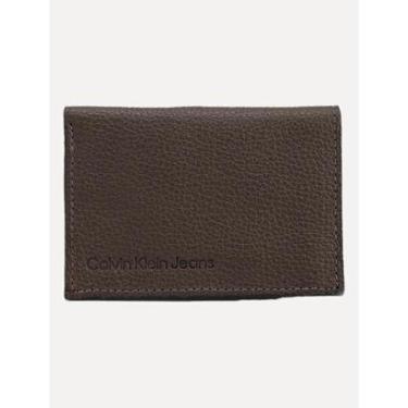 Imagem de Carteira Calvin Klein Jeans Porta Cartão Couro Floater Queima Logo Marrom-Masculino