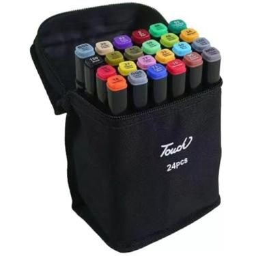 Imagem de 24 Canetas Marcadores para Colorir Desenho Professional, Pontas Duplas, Codificados por Cores, Kit Estojo Touch de Bônus, Canetinhas Marca Texto (24)