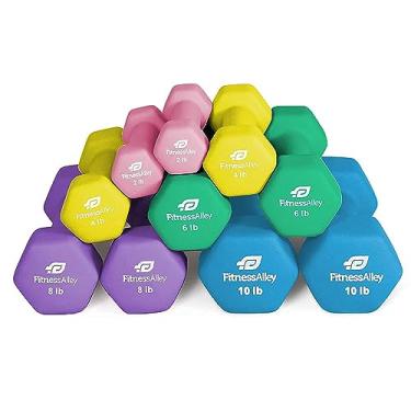 Imagem de Fitness Alley 5 pares de halteres de neoprene para treino (0,9 kg, 1,8 kg, 2,7 kg, 3,6 kg e 4,5 kg) - Combo de halteres antiderrapantes, antirrolagem para exercícios e fitness - pesos de mão