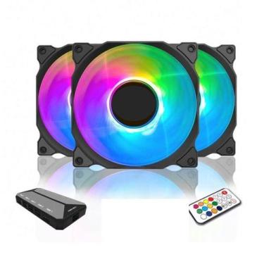 Imagem de Kit 4 Cooler Fan Rgb Gamer 120mm Light Com Controladora - Xway, RGB