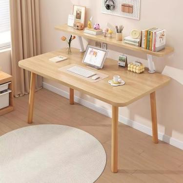 Imagem de mwpqbd Mesa de madeira maciça para computador e escritório C99,4 × L 69,6 × A 74,5 centímetros, com estante (cor de madeira de faia)