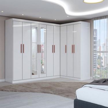 Imagem de Guarda-Roupa Casal Modulado Odisseia 9 Portas 2 Gavetas com Espelho Branco - Panorama Móveis