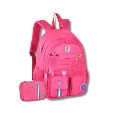 Imagem de Kit Mochila Rebecca Bonbon Escolar Costas Estojo Box Meninas, Rosa