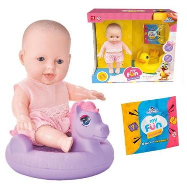 Imagem de Boneca Bebê My Fun Hora Do Banho Em Vinil Com Boia Infantil E Acessóri