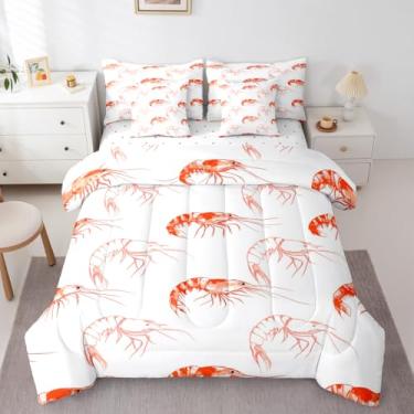 Imagem de Jogo de cama infantil de lagosta vermelha, oceano, litoral, náutico, mar, fofo, com lençol de cima, com lençol de cima, fofo, animais desenhados à mão, para decoração de quarto