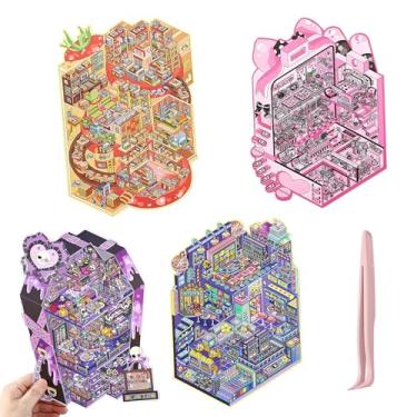 Imagem de SZXYCZL Cute Miniature Scene 4Sets Big DIY 3D Stickers Scene Run Shops, Make You Own Mini House Sticker Therapy for Teen Adult Relief Pass The Time-Operate Stores