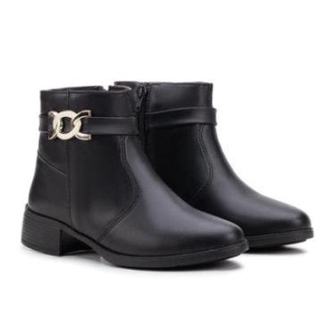 Imagem de Bota Feminina Salto Confortável Cano Curto Couro-Feminino