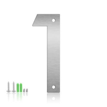 Imagem de Números de casa flutuantes de 10 cm e letras metálicas para placas externas, números de endereço modernos de aço inoxidável 304 prata para decoração de casa, apartamento e jardim (número 1)
