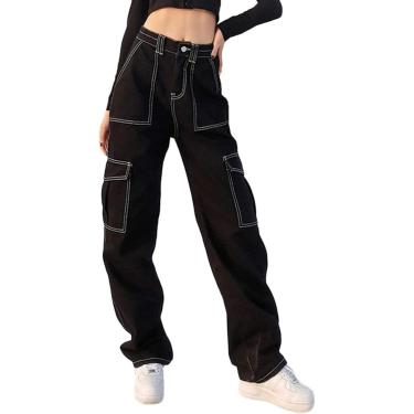 Imagem de Mulheres Calças Jeans Cintura Alta Estilo Y2k Harajuku E-girl Streetwear Calças Calças Casuais Folgadas Vintage Flare Denim, Black 1, S