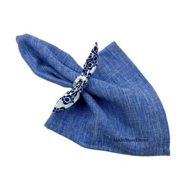 Imagem de KIT 04 Argola Porta Guardanapo Anel Lacinho Azulejo Azul Tecido Estamp