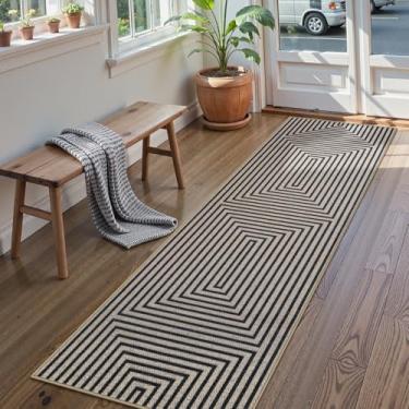 Imagem de Collive Easy Jute Tapete de corredor externo 2,4 m, lavável moderno geométrico tapete de cozinha para corredor, casa de fazenda, antiderrapante, tecido neutro, ambientes internos e externos, para
