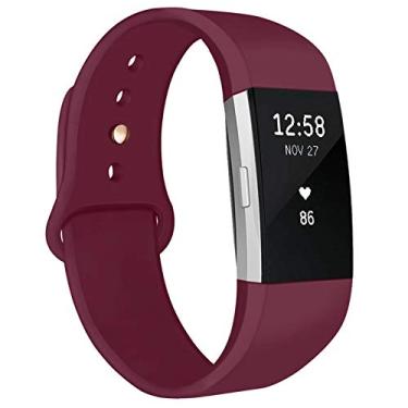 Imagem de NAHAI Pulseiras de substituição de silicone macio compatíveis com Fitbit Charge 2, pulseiras esportivas ajustáveis, acessórios para Fitbit Charge 2, mulheres, homens, pequeno, vermelho vinho com botão