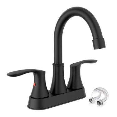 Imagem de Phiestina Torneira de pia de bar Conjunto central de 10 cm Montagem em convés, torneiras de barra preta fosca de 2 furos para pia, torneira de pia de preparação, torneira de pia de cozinha utilitária