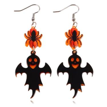 Imagem de YasiIm Brincos de Halloween feitos à mão em acrílico com espiral, fantasma, gótico, engraçado, animal, fantasma, gancho, para mulheres, Large, Metal Acrílico, Sem pedra preciosa