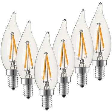 Imagem de Lâmpada LED regulável para candelabro equivalente a 25 W, branco quente de 2700 K, 200 lúmens, 2 W CA10, lâmpada de vela de vidro transparente com filamento de LED para decoração de casa com