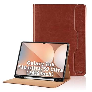 Imagem de Oduio Capa para Samsung Galaxy Tab S10 Ultra 2024/S9 Ultra 2023 14,6 polegadas, modelo SM-X920/X926B/X910/X916B, capa fólio de negócios de couro PU com suporte e bolso S Pen, marrom