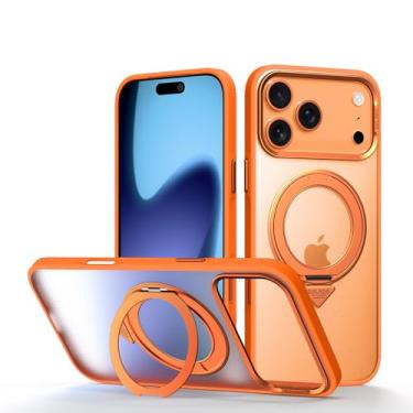 Imagem de SENLAN Capa para IP-17 Pro Max, [compatível com magsafe] com suporte giratório de 360°, capa protetora à prova de choque, moldura de TPU fosco PC traseira fina de grau militar para homens e mulheres