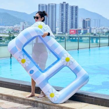 Imagem de 1 conjunto de boias de espreguiçadeira de piscina para adultos - boias infláveis extra grandes para piscina, boias flutuantes de água para piscina, lago, boia com porta-copos, festa na praia e piscina