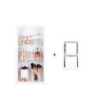 Imagem de Nicho Em Porcelanato Com Prateleira De Vidro e Porta Papel Higiênico -