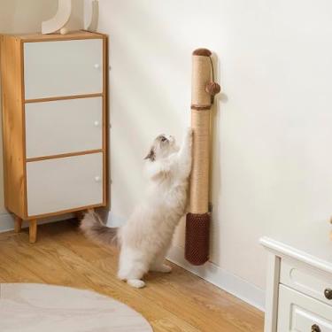 Imagem de Arranhador de gato extra alto de 86 cm – Poste vertical de sisal para gatos grandes, escalador de parede para gatos que economizam espaço, escova de limpeza automática e brinquedo de bola para
