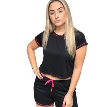 Imagem de Pijama adulto feminino cropped curto liso baby doll - Nannamia, Preto,