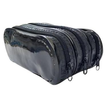 Imagem de Estojo Emborrachado Triplex Triplo 3 Divisórias Preto Trilharty