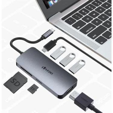Imagem de Hub Adaptador Usb C Type C 7 Portas Em 1 Hdmi Cartão Sd Micro - Vedo