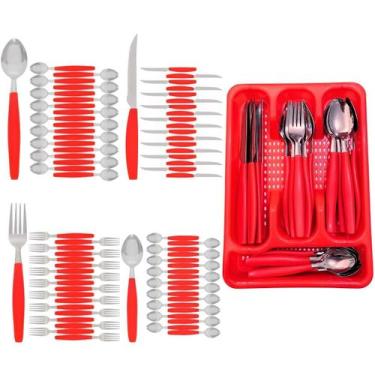 Imagem de Kit Faqueiro Berlim Vermelho Inox 72 Pçs C/ 3 Porta Talheres - EM CASA
