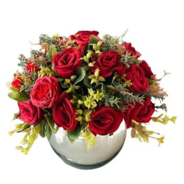 Imagem de Arranjo Rosas Artificiais Vermelhas Vaso Prata Espelhado - La Caza Sto