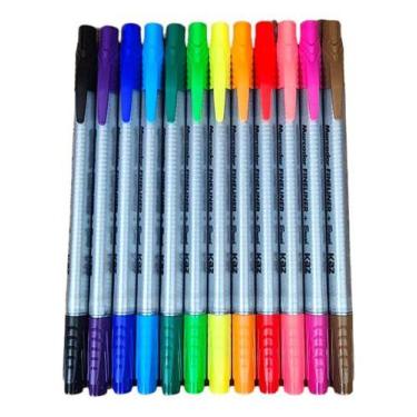 Imagem de Kit 12 Marcador Canetinha Ponta Dupla Fineliner Brush 2 Em 1 - D'PRESE