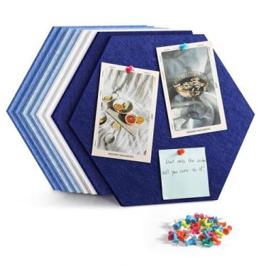 Imagem de Quadro de avisos Uoisaiko 12 feltros hexagonais grandes com 30 pinos