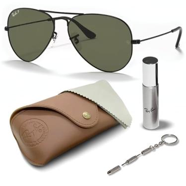 Imagem de Ray-Ban RB3025 Óculos de sol clássicos polarizados em forma de aviador com kit de óculos – protetores de nariz ajustáveis – Óculos de sol retrô formais e casuais ideais, Preto (002/58 | 55 mm)