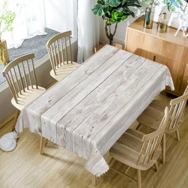 Imagem de SIEDYCV Toalha de mesa retangular de madeira cinza, 137 x 272 cm, tecido de casa de fazenda, de madeira natural, capa de mesa à prova d'água para jantar, decoração de festa de casamento com tema de