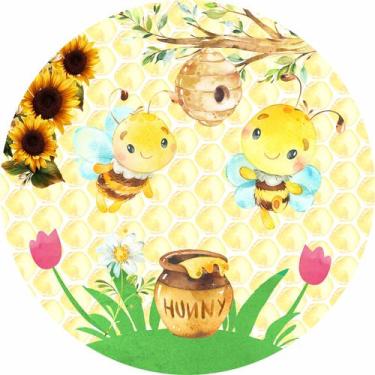 Imagem de Painel de Tecido Sublimado Redondo Abelhinha Aquarela Paraíso do Mel c