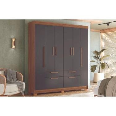 Imagem de Guarda Roupa Casal 6 Portas E 4 Gavetas C/ Pés Guarapuava 6.4 Jatobá/grafite - Santos Andirá